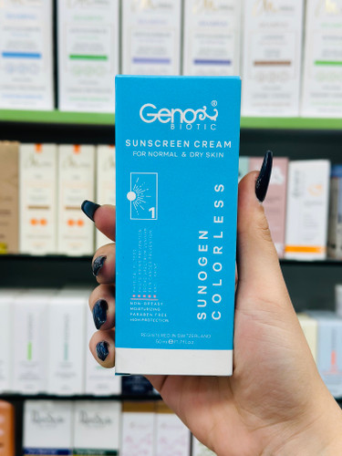 کرم ضد آفتاب پوست خشک SPF50 سانوژن (بی رنگ) ژنوبایوتیک